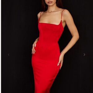 Scarlet Satin Corset Midi Dress